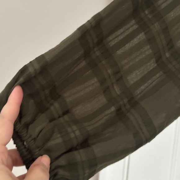 Brand New Express WindowPane Semi-Sheer Cropped Blouse XL Green Fall - Picture 3 of 8